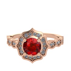 Garnet ve pırlanta 925 ayar rose altın kaplama gümüş yüzük (0.374 karat)