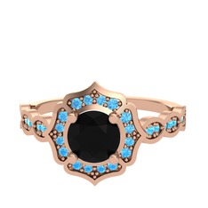 Minimal Arden Yüzük - Siyah zirkon ve akuamarin 8 ayar rose altın yüzük #1manew6