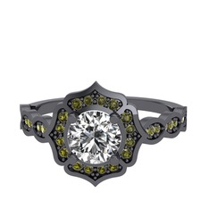 Minimal Arden Yüzük - Swarovski ve peridot 925 ayar siyah rodyum kaplama gümüş yüzük #1maotlr