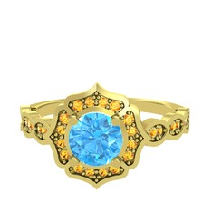 Akuamarin ve sitrin 925 ayar altın kaplama gümüş yüzük