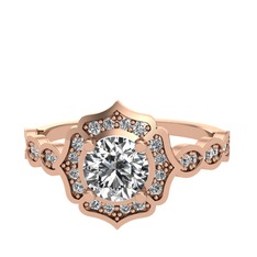 Pırlanta ve swarovski 14 ayar rose altın yüzük (0.92 karat)