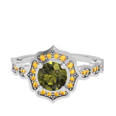 Peridot ve sitrin 8 ayar beyaz altın yüzük