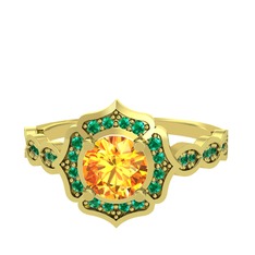 Sitrin ve yeşil kuvars 18 ayar altın yüzük