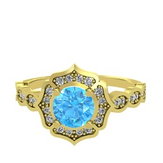 Akuamarin ve swarovski 18 ayar altın yüzük