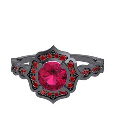 Minimal Arden Yüzük - Rodolit garnet ve garnet 925 ayar siyah rodyum kaplama gümüş yüzük #1qq42as