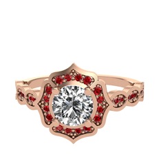 Beyaz zirkon ve garnet 18 ayar rose altın yüzük