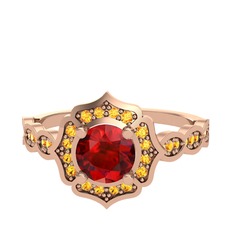 Garnet ve sitrin 925 ayar rose altın kaplama gümüş yüzük