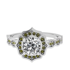 Minimal Arden Yüzük - Pırlanta ve peridot 18 ayar beyaz altın yüzük (0.92 karat) #1trac1x