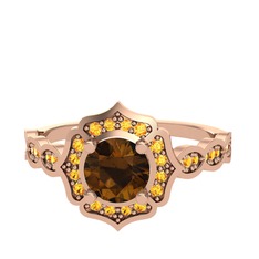 Dumanlı kuvars ve sitrin 18 ayar rose altın yüzük