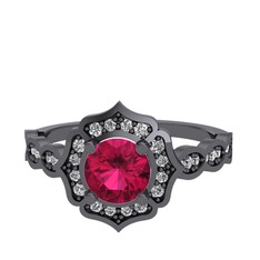 Minimal Arden Yüzük - Rodolit garnet ve beyaz zirkon 925 ayar siyah rodyum kaplama gümüş yüzük #1ut76d3