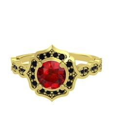 Minimal Arden Yüzük - Garnet ve siyah zirkon 925 ayar altın kaplama gümüş yüzük #1vilint