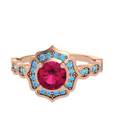 Rodolit garnet ve akuamarin 14 ayar rose altın yüzük