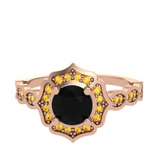 Minimal Arden Yüzük - Siyah zirkon ve sitrin 18 ayar rose altın yüzük #1wlf7bk