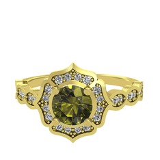 Peridot ve beyaz zirkon 18 ayar altın yüzük
