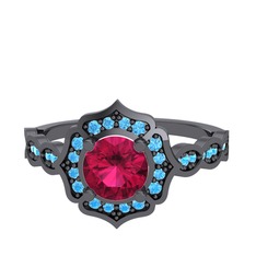 Rodolit garnet ve akuamarin 925 ayar siyah rodyum kaplama gümüş yüzük