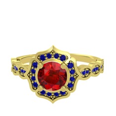 Garnet ve lab safir 925 ayar altın kaplama gümüş yüzük