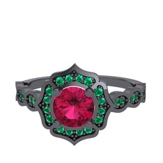 Minimal Arden Yüzük - Rodolit garnet ve yeşil kuvars 925 ayar siyah rodyum kaplama gümüş yüzük #6i7kkw