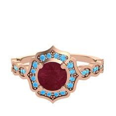 Minimal Arden Yüzük - Kök yakut ve akuamarin 8 ayar rose altın yüzük #7fw24c