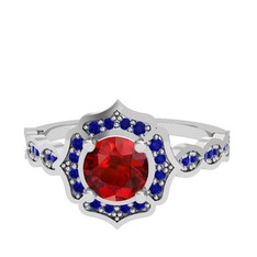 Garnet ve lab safir 14 ayar beyaz altın yüzük