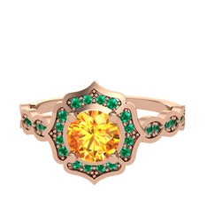 Minimal Arden Yüzük - Sitrin ve yeşil kuvars 8 ayar rose altın yüzük #7r6316