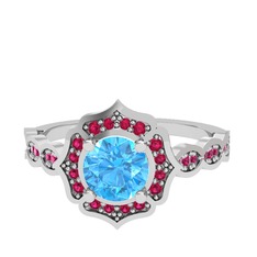 Minimal Arden Yüzük - Akuamarin ve rodolit garnet 18 ayar beyaz altın yüzük #7wwh7x