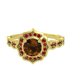 Dumanlı kuvars ve garnet 18 ayar altın yüzük