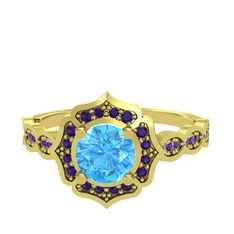 Minimal Arden Yüzük - Akuamarin ve ametist 14 ayar altın yüzük #b3teu0