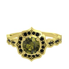 Peridot ve siyah zirkon 8 ayar altın yüzük