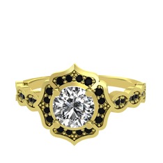 Minimal Arden Yüzük - Beyaz zirkon ve siyah zirkon 8 ayar altın yüzük #bjau16