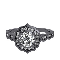 Minimal Arden Yüzük - Pırlanta ve swarovski 925 ayar siyah rodyum kaplama gümüş yüzük (0.92 karat) #brbtah