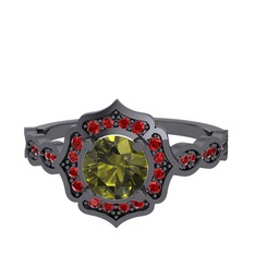 Peridot ve garnet 925 ayar siyah rodyum kaplama gümüş yüzük