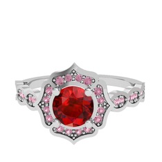 Garnet ve pembe kuvars 925 ayar gümüş yüzük