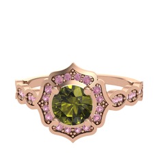 Peridot ve pembe kuvars 925 ayar rose altın kaplama gümüş yüzük