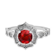 Garnet ve swarovski 18 ayar beyaz altın yüzük