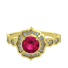 Rodolit garnet ve beyaz zirkon 14 ayar altın yüzük