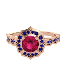 Minimal Arden Yüzük - Rodolit garnet ve lab safir 18 ayar rose altın yüzük #e53al5