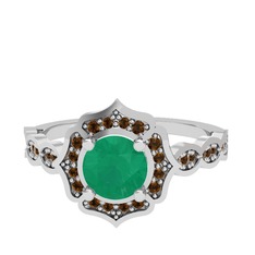 Kök zümrüt ve dumanlı kuvars 18 ayar beyaz altın yüzük