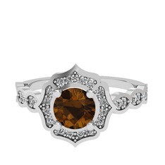 Minimal Arden Yüzük - Dumanlı kuvars ve swarovski 14 ayar beyaz altın yüzük #fpyu71