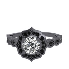 Swarovski ve siyah zirkon 925 ayar siyah rodyum kaplama gümüş yüzük