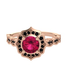 Rodolit garnet ve siyah zirkon 8 ayar rose altın yüzük