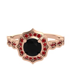 Minimal Arden Yüzük - Siyah zirkon ve garnet 8 ayar rose altın yüzük #gi30nn