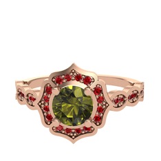 Peridot ve garnet 925 ayar rose altın kaplama gümüş yüzük