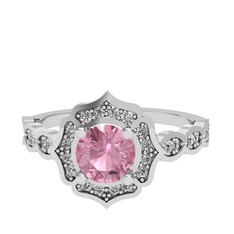 Minimal Arden Yüzük - Pembe kuvars ve beyaz zirkon 14 ayar beyaz altın yüzük #h27nt2