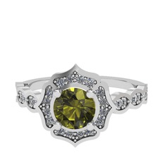 Minimal Arden Yüzük - Peridot ve pırlanta 18 ayar beyaz altın yüzük (0.374 karat) #h7lx5o