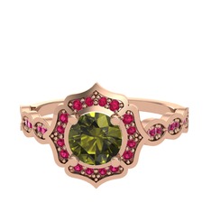 Minimal Arden Yüzük - Peridot ve rodolit garnet 8 ayar rose altın yüzük #hc8852