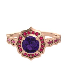 Ametist ve rodolit garnet 18 ayar rose altın yüzük