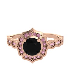 Siyah zirkon ve pembe kuvars 925 ayar rose altın kaplama gümüş yüzük