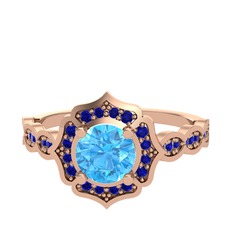 Minimal Arden Yüzük - Akuamarin ve lab safir 8 ayar rose altın yüzük #j04aer