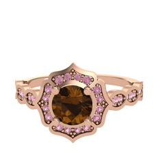 Dumanlı kuvars ve pembe kuvars 925 ayar rose altın kaplama gümüş yüzük