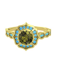 Peridot ve akuamarin 925 ayar altın kaplama gümüş yüzük
